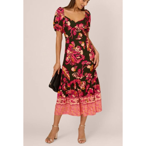 Adrianna Dresses & Skirts - Adrianna by Adrianna Papell Rayon Sweetheart Neck Tiered Midi Dress SZ8 Floral